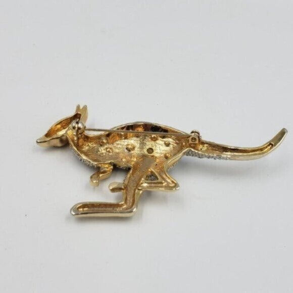 Vintage Gold Tone Diamonelle Rhinestone Kangaroo Brooch Pin Whimsy - Picture 9 of 12